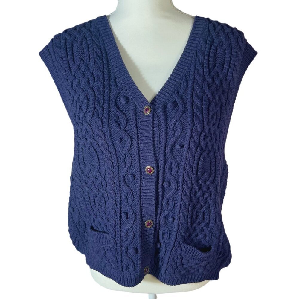 Vintage Essential Elements Navy Blue Sweater Vest Size XL Coastal Grandmother